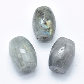 Natural Labradorite Beads, Half Drilled(Holes on Both Sides), Barrel