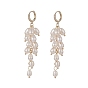Boucles d'oreilles créoles pendantes en grappe de perles naturelles, Boucles d'oreilles longues en laiton avec zircone cubique transparente pour femme