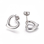 304 Stainless Steel Stud Earrings, Hypoallergenic Earrings, with Ear Nuts, Heart