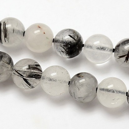 Pierre naturelle perles rondes de quartz rutile noir brins
