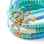 Round Stone & Polymer Clay Heishi Beads Stretch Bracelets Sets, Starfish Stackable Bracelets for Women