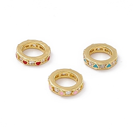 Rack Plating Brass Enamel Cubic Zirconia Linking Rings, Cadmium Free & Nickel Free & Lead Free, Real 18K Gold Plated, Long-Lasting Plated, Round Ring