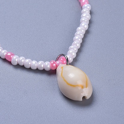 Perle de rocaille réglable en verre tressé, bracelets de charme, avec pendentifs en cauris et fil de nylon tressé