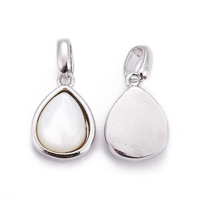 Natural White Shell Mother of Pearl Shell Charms, with Brass Findings, Teardrop