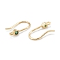 Brass Micro Pave Clear Cubic Zirconia Earring Hooks, with Horizontal Loop, Real 18K Gold Plated