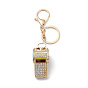 Shining Zinc Alloy Rhinestone Whistle Pendant Keychain, for Car Key Bag Charms Ornaments