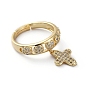 Adjustable Brass Finger Rings, with Micro Pave Cubic Zirconia and Charms, Cross