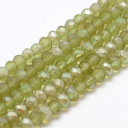 Half Rainbow Plated Faceted Rondelle Glass Bead Strands, Frosted