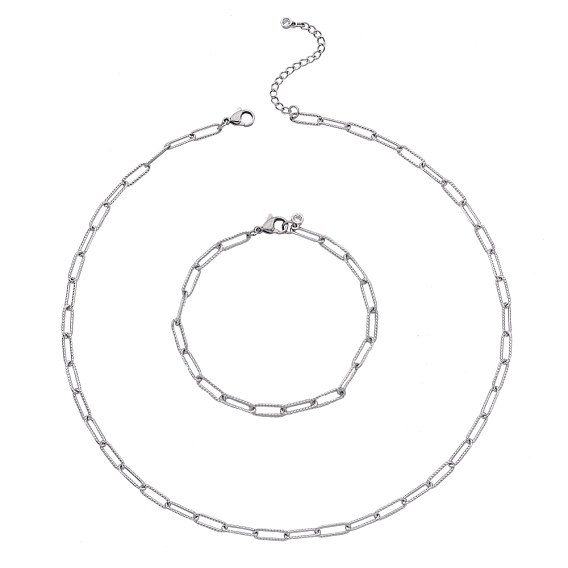 Ensembles de colliers et bracelets chaînes trombones en acier inoxydable, avec des breloques en laiton zircone cubique