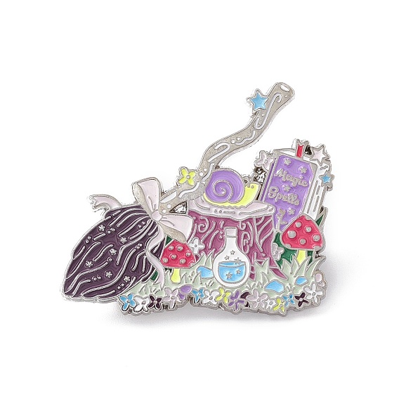 Гриб с цветочной эмалевой булавкой, платиновая латунная книга волшебных заклинаний брошь для одежды на рюкзак