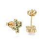 Brass Micro Pave Cubic Zirconia Stud Earrings, Cactus, Golden