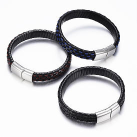 PU cuir cordon bracelets, avec 304 fermoirs magnétiques en acier inoxydable