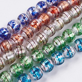 Handmade Silver Foil Glass  Beads Strands, Round