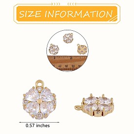 6 Pieces Four Leaf Clover Clear Cubic Zirconia Charm Pendant Brass CZ Charm Long-Lasting Plated Pendant for Jewelry Necklace Earring Making Crafts