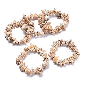 Unisex Natural Spiral Shell Stretch Bracelets, Beaded Bracelets, Conch