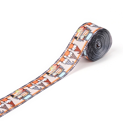 Autumn Theme Polyester Grosgrain Ribbon, Single Face Printed Pattern, for DIY Handmade Craft, Festival Party, Gift Decoration