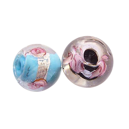 Main feuille de perles de verre de Murano en argent, fleur intérieure, ronde
