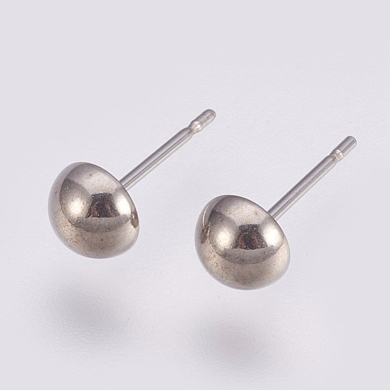 202 Stainless Steel Stud Earring Findings, with 304 Stainless Steel Pin, Half Round