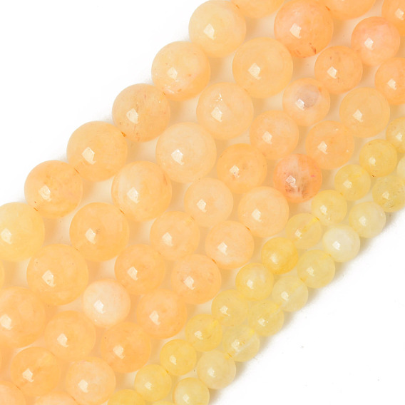 Perlas de cuarzo natural de hebras, teñido y climatizada, imitación de citrino, rondo