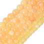 Perlas de cuarzo natural de hebras, teñido y climatizada, imitación de citrino, rondo