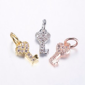 Long-Lasting Plated Brass Micro Pave Cubic Zirconia Charms, Heart Key
