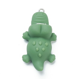 Opaque Resin Big Pendants, with Platinum Plated Iron Findings, Crocodile