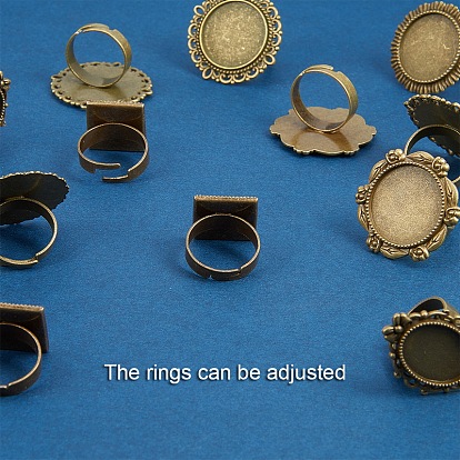Adjustable Iron Finger Ring Components, with Alloy Cabochon Bezel Settings, Mixed Shape