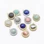 Natural Gemstone/Shell Pendants, with Cubic Zirconia and Brass Findings, Flat Round, Clear