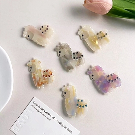 Cute Alpaca Cellulose Acetate(Resin) Alligator Hair Clips, with Alloy Clips and Rhinestone, for Women Girls
