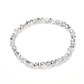 Bracelet extensible en perles rondelles de verre à facettes pour enfant, bracelet demi verre plaqué argent, bracelet en verre plaqué lustre perle