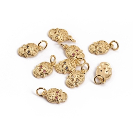 Golden Plated Brass Micro Pave Cubic Zirconia Charms, with Jump Rings, Sugar Skull