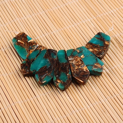 Assembled Dyed Synthetic Imperial Jasper and Bronzite Pendants, Graduated Fan, Faceted, 20~45x15~26x6~7mm, Hole: 2mm, 7pcs/set