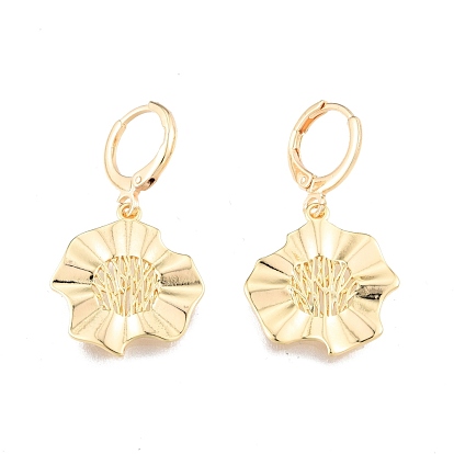 Brass Flower Dangle Leverback Earrings for Women, Cadmium Free & Nickel Free & Lead Free