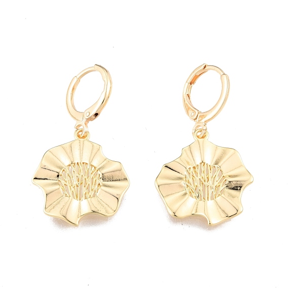 Brass Flower Dangle Leverback Earrings for Women, Cadmium Free & Nickel Free & Lead Free