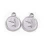 304 Stainless Steel Pendants, Flat Round with Dolphin Charm