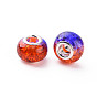 Crackle Two Tone Resin European Beads, Large Hole Beads, with Silver Tone Brass Double Cores, Rondelle