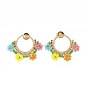 Glass Seed Braided Flower Dangle Stud Earrings, Golden Brass Circle Ring Earrings for Women