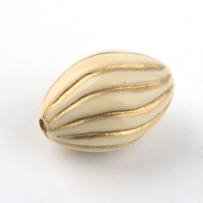 Oval Plating Acrylic Beads, Golden Metal Enlaced, 22.5x15x15mm, Hole: 2mm, about 179pcs/500g