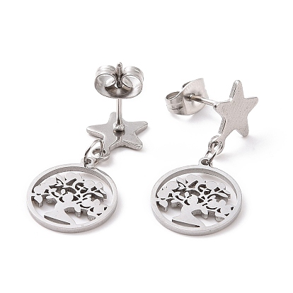 304 Stainless Steel Butterfly with Star Dangle Stud Earrings for Women