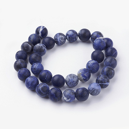 Natural Sodalite Bead Strands, Round, Grade A, Frosted