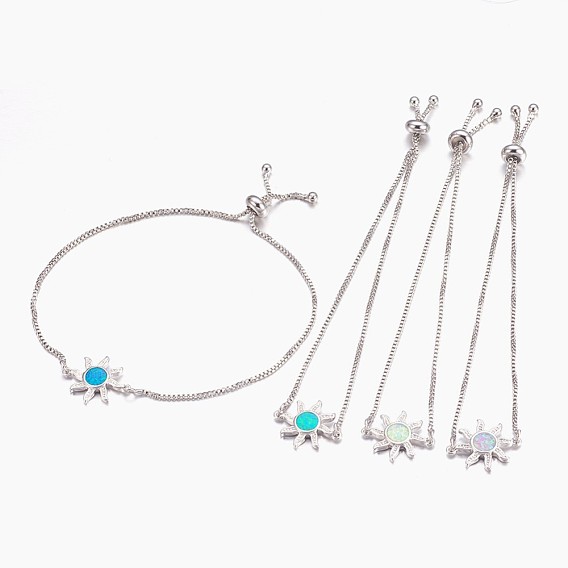Bracelets bolo réglables en laiton, bracelets de slider, avec opale synthétique, soleil