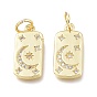Brass Micro Pave Clear Cubic Zirconia Charms, with Jump Ring, Long-Lasting Plated, Rectangle with Star & Moon