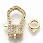 Brass Micro Pave Clear Cubic Zirconia Lobster Claw Clasps, with Tube Bails, Real 16K Gold Plated