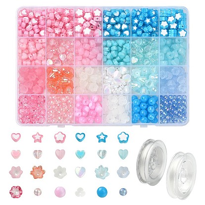 Acrylic Beads, Mix Shapes, with 2Roll Elastic Thread