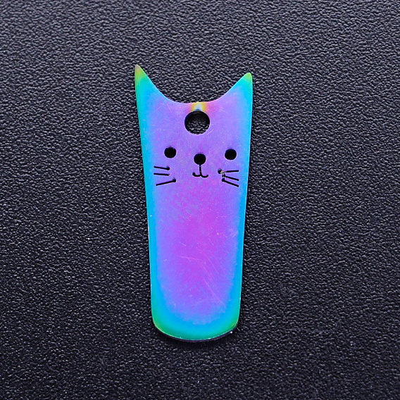 Placage ionique (ip) 201 pendentifs chaton en acier inoxydable, rectangle en forme de chat