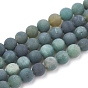 Natural Moss Agate Beads Strands, Frosted, Round