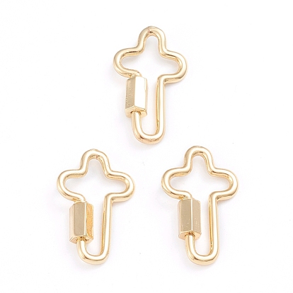 Brass Screw Carabiner Lock Charms, for Necklaces Making, Cross