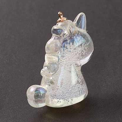 Transparent Acrylic Pendants, with Bubble inside and Alloy Findings, Unicorn
