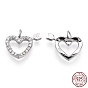 925 Sterling Silver Micro Pave Cubic Zirconia Charms, with S925 Stamp and Jump Ring, Heart with Arrow Charms, Nickel Free
