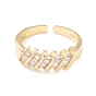 Cubic Zirconia Striped Cuff Ring, Real 18K Gold Plated Brass Open Ring for Women, Cadmium Free & Lead Free